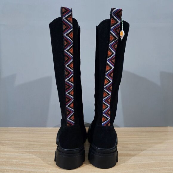 NEW Farm Rio Long Suede Combat Boot Black Vegan Leather Platform Boho Size 8 - Picture 7 of 14